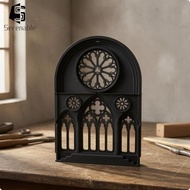 Serenable Medieval Style Window Panel Arched Top Cathedral Facade Stepped Base White