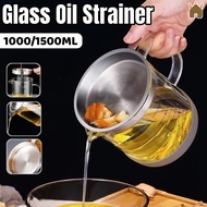 Glass Oil Filter Pot Container 1000/1500ML Oil Separator Fine Mesh Strainer Oil Filter Jug With Lid