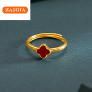 emas 916 original gold four leaf clover shell ring