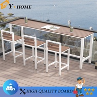SS Outdoor Bar Table Plastic Wood Table Open-air Sunproof Waterproof Anticorrosive Dining Table And Chairs