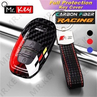 [Mr.Key] Audi RS Carbon Fiber Key Case Cover for A1 A3 8V A4 B8 B9 A5 A6 C7 A8 Q3 Q5 Q7 R8 Keychain