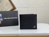 Brandnew PRADA Wallet 荔枝紋短款對摺 銀包 黑色 男款