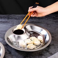 Stainless Steel Dumpling Plate Serving Food Platter With Removable Water Filter And Seasoning Dish Tableware Fruit Double Tray