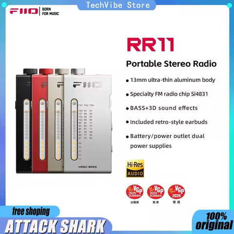 FiiO RR11 Portable HiFi FM Stereo Radio Receiver with analog PVR tuning BASS+3D sound effects 64MHz-