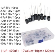 120pcs 1uF-470uF Electrolytic Capacitor 16V 25V 50V Aluminum Electrolytic Capacitor Kit 12 Values DI