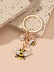 蜜蜂和花朵吊飾鑰匙扣，鑰匙鏈針跡標記蜜蜂吊墜裝飾品，帶扣，適用於珠寶製作鉤編工藝品藝術背包裝飾