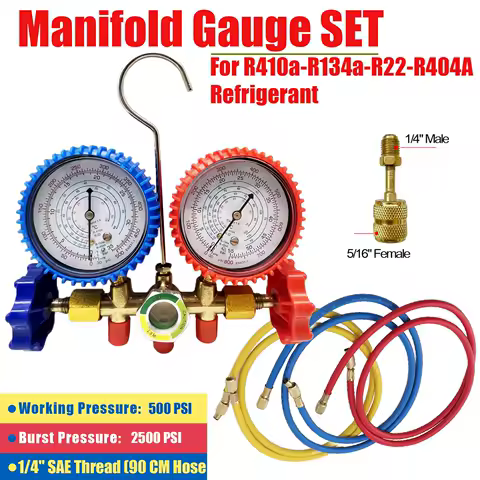 R410A Refrigerant Manifold Gauge Set 3 Way AC Air Conditioning Refrigeration Charging Tool for R410A