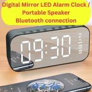🌈SG Stock🌈 Sleek Portable Alarm Clock LED Digital Clock Bluetooth Speaker LED Mirror Wireless Subwoofer Music