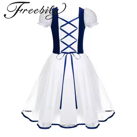 Romantic Tutu Giselle Ballet Costumes Girls Child Velet Tulle Skating Dress Ballerina Bubble Short S