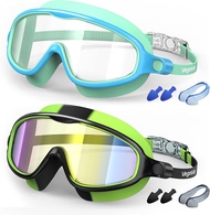 Kids Swim Goggles 2 Pack Anti-Fog UV Protection Wide View Swimming Goggles for kids 3-15 Youth Boys 