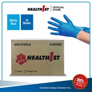 Health1st Nitrile Gloves Blue I Sarung Tangan Nitril Biru I 10 boxesx100pcs I 3.5g I 240mm I Powder 