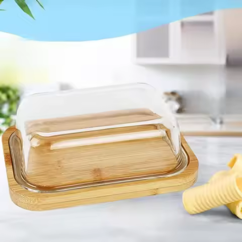 bamboo butter dish with lid for countertop and refrigerator door shelf - Butter Keeper - Butter hold