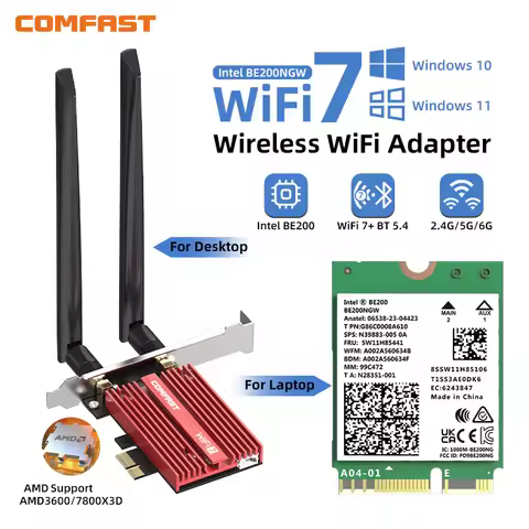 Comfast 8774Mbps WiFi 7 Intel BE200 Pcie Wireless Wifi Adapter Bluetooth 5.4 Tri Band 2.4G/5G/6GHz W