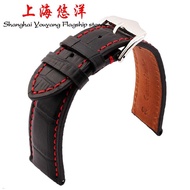 18mm 19mm 20mm 21mm 22mm 23mm 24mm New Black Genuine Leather Watchband Watch Band Strap Bracelet With Red thread