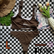 SHEIN BIKINI ชุดว่ายน้ำทูพีซ ชุดว่ายน้ำสีน้ำตาล พร้อมส่งจากไทย BROWN SIZE L #SHBRW0144