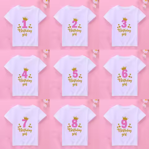 New Kids Girls Summer Birthday T-shirts Short Sleeved T Shirt Size 1 2 3 4 5 6 7 8 9 10 Year Childre