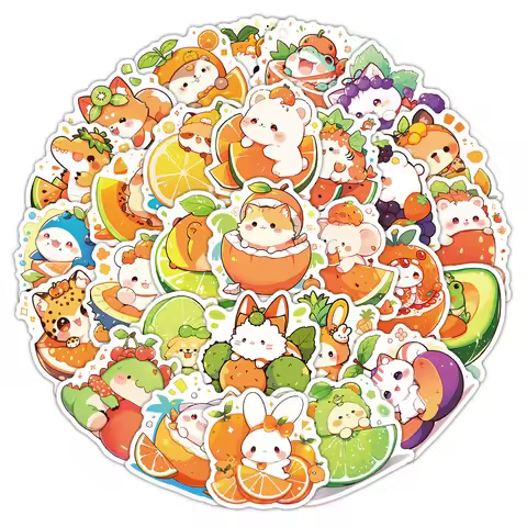 10/54PCS Creative Animals Cartoon Stickers Fruit Graffiti Avatar DIY Decoration Suitcase Fridge Lapt