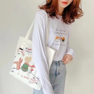 Korean Casual Tote Bag for Woman Large Capacity Canvas Bag Black White Sling Bag Female Handbag Lapt