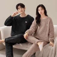 High-quality pajamas) couple pajamas womens coral fleece autumn and winter mens long-sleeved cute th