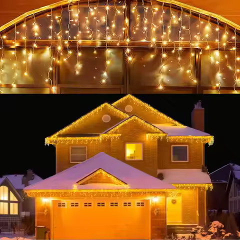 Christmas Decorations Icicle String Lights 7m-35m Hanging Garland Outdoor Indoor Fairy Lights for We