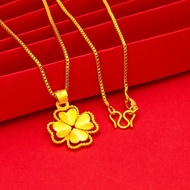 Lucky Four-leaf Clover Pendant Necklace 916 Plated Gold Chain Choker Women Jewelry Accessories