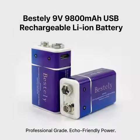 Rechargeable 9V Li-ion Battery 9800mAh,Long-lasting 9V Battery,Type-C Charge,for Smoke Detectors, Wa