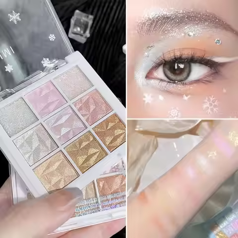 Nine-Color Shimmer Eyeshadow Palette, Containing Fine Shimmer, Sequins and Highlights to Brighten th
