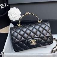 Chanel 23K黑金手柄mini CF handle  近全新閒置激美手柄cf 經典20公分mini coco