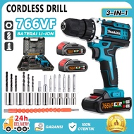 766VF Cordless Drill Hammer Drill Electric Impact Drill 2 Speed Bateri Hand Drill Screwdriver Set Po