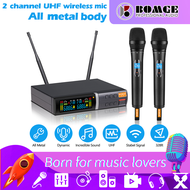 BOMGE Wireless Microphone,Metal Dual Professional UHF  Microphone System for Home Karaoke, Meeting, Party, Church, DJ, Wedding, Home KTV Set,Wireless Microphone