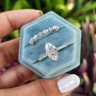 2pcs Set S925 & 925 Sterling Silver 2ct Marquise Round Diamond Set Elegant For Women Dating Party Ri