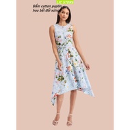OSCAR asymmetrical floral cotton poplin fashion dress