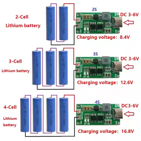 Multi-Cell 2S 3S 4S Type-C To 8.4V 12.6V 16.8V Step-Up Boost LiPo Polymer Li-Ion Charger 7.4V 11.1V 