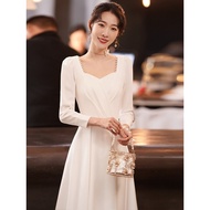 Autumn White Wedding Gown - Elegant Long Sleeve Design for Brides | Engagement Event Wear