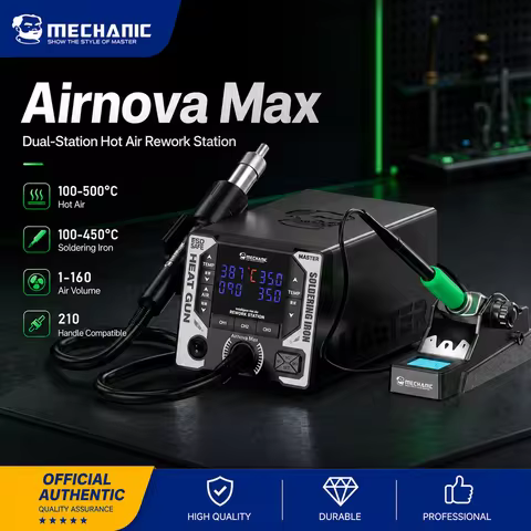 MECHANIC AirNova Max Dual Station Hot Air Rework Soldering Station 100-500°C 160 Airflow Levels 210