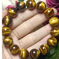 (Certificate) Premium Quality Grade 7A Yellow Tiger eye Stone 14mm+ (附证书)天然收藏级7A黄虎眼石 手串14mm+
