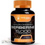 WELLNESS LABSRX Berberine Supplement 15,000mg - Berberine with Ceylon Cinnamon, Liposomal Berberine 