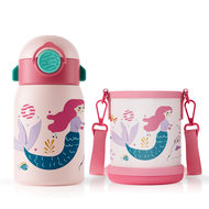 FJbottle Tumbler Kids Water Bottle 400ml With Straw & Bag BPA Free Vacuum Flask 316 Stainless Steel