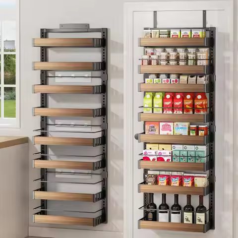 8 Tier Over The Door Pantry Organizer, 2 IN 1 Wall Mount or Hanging Spice Rack Seasoning Shelves wit