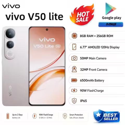 2026 new VIVO V50 Lite 5G 8GB+256GB Phone, Dimensity 6300, 6.77-inch 120Hz AMOLED, 50MP Sony Camera,