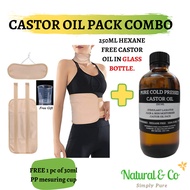 Pure Cold Pressed Castor Oil Pack Combo (250ml Pure Cold Pressed Castor Oil+ Reusable Organic Castor Oil Pack)