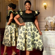 Đầm dạ hội chữ A cổ vuông tay bèo nhún màu đen AOMEI dành cho nữ