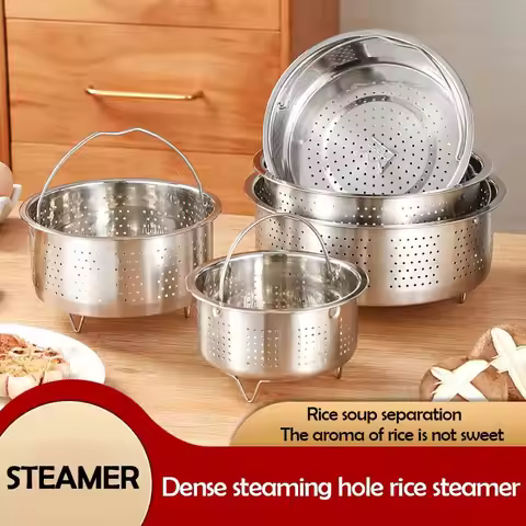 Stainless Steel Food Steamer Basket Rice Pressure Cooker Insert Steamer Pot Drain Basket Silicone Ha