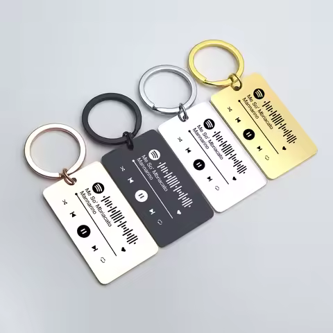 WLP New Creative Laser Engraved Spotify Music Code Keychain for Couples Friends Gift Stainless Steel