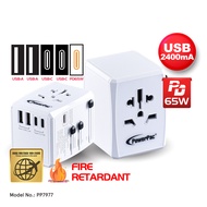 PowerPac Multi Travel Adapter With 2x USB-A + 3x USB-C Charger | PD 65W USB Charger (PP7977)