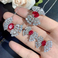men's Imitation Color Treasure Inlaid Diamond Earrings, Full Diamond Ring Necklace, Earrings,