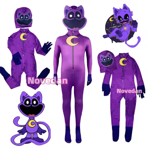 Smiling Critters Cosplay Costume Smiling CAT Nap Poppy Purple Catnap Jumpsuit Playtime Carnival Part