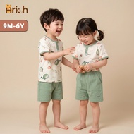 Sunny Garden Arich turtleneckshort sleeve set, baby outfit, printed with blue-moss green whale, for 