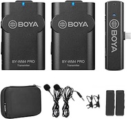 BOYA by-WM4 PRO-K6 2.4G Wireless Microphone System (2 Transmitters + 1 Receiver) with Type-C Interface Receiver Compatible with Type-C Android Smartphones for Live Streaming Video Shooting Vlogging