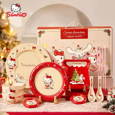 Sanrio Christmas Series Tableware Bowl Dish Spoon Plate Cartoon Cute Hello Kitty Tableware Christmas